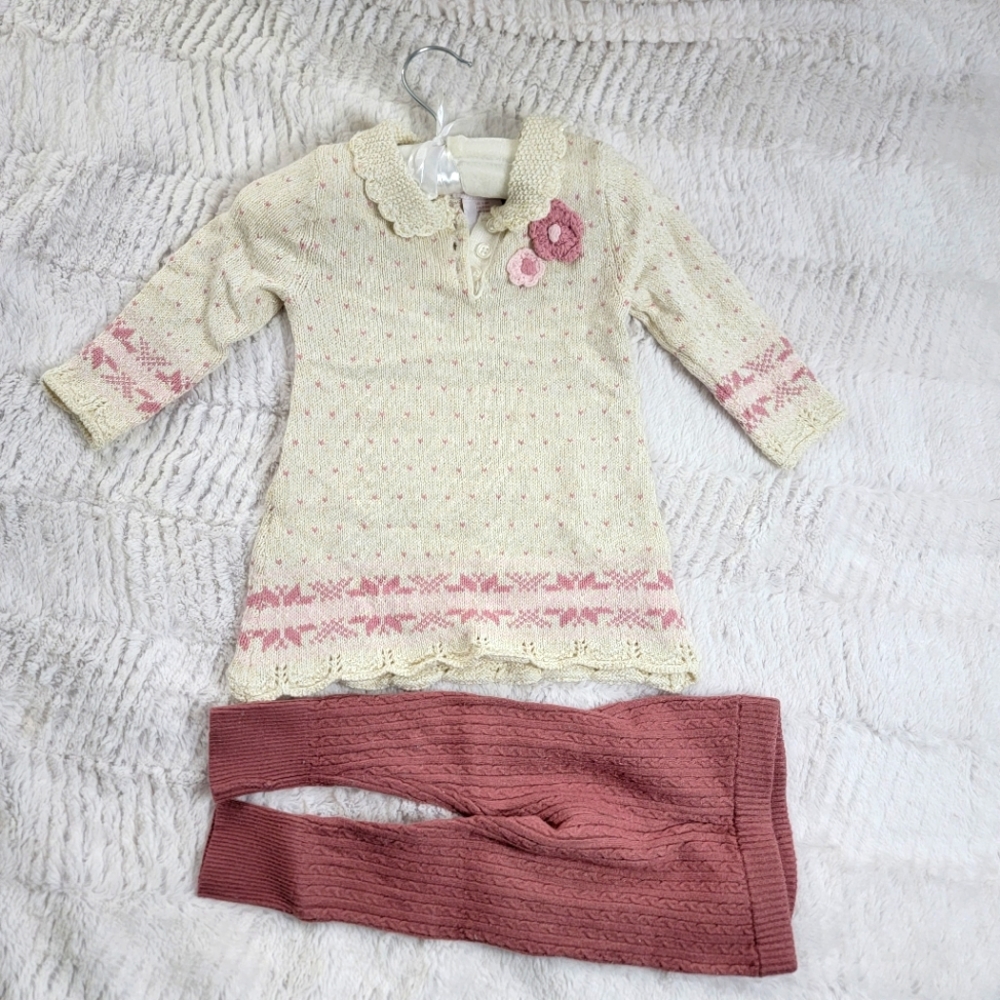 Shabby chic & Zara baby winter outfit 3 - 6 months cream and taupe pink
